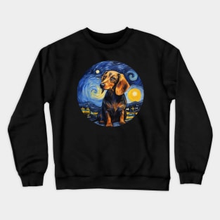 Dachshund, van gogh style, starry night, Post-impressionism Crewneck Sweatshirt